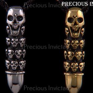 ➤Invicta Authentic Jewelry SKULL TALISMAN Pendant Silver SS With/ 24" Rope Chain
